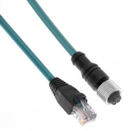 Ethernet, Cordset, 8 Pole, M12 Female Straight / RJ45 Plug, 10M, Teal, PVC