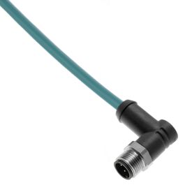 Ethernet, Cordset, 4 Pole, M12 D-Coded Male Right Angle, 2M, Teal, PUR, Stainless Steel