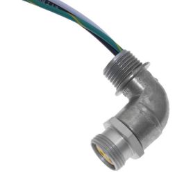 MIN Size I, Receptacle, 3 Pole, Female Right Angle, 6 Ft, 16awg, 13A, .5-NPT, Front Mount, Aluminum Clear Anodized