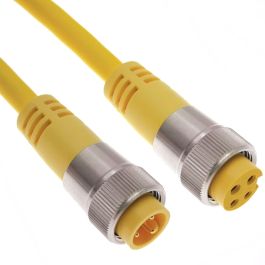 MIN Size I, Cordset, 3 Pole, Male Straight / Female Straight, 3 Ft, 13A, Yellow, TPE