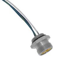 MIN Size I, Receptacle, 3 Pole, Male Straight, 1 Ft, 18awg, European 8A, M20, Front Mount, Aluminum Clear Anodized