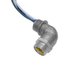 MIN Size I, Receptacle, 3 Pole, Male Right Angle, 10", 18awg, European 10A, .5-NPT, Front Mount, Aluminum Clear Anodized