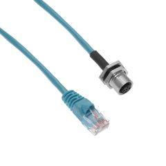 Ethernet, Receptacle, 4 Pole, M12 D-Coded Female Straight (IP69) / RJ45 Plug (IP20), 0.5 M, PG9, Back Mount, Nickel Plated Brass