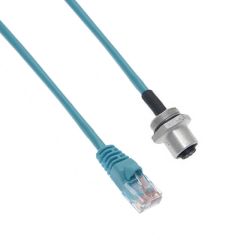 Ethernet, Receptacle, 4 Pole, M12 D-Coded Female Straight (IP69) / RJ45 Plug (IP20), 0.15 M, M16, Front Mount, Nickel Plated Brass