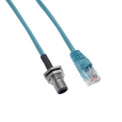 Ethernet, Receptacle, 4 Pole, M12 D-Coded Male Straight (IP69) / RJ45 Plug (IP20), 1 M, PG9, Back Mount, Nickel Plated Brass