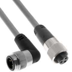 MIN Power Distribution Series, Cordset, 4 Pole, Male Right Angle-Female Straight, 3M, 10awg, 40A, Gray, PVC